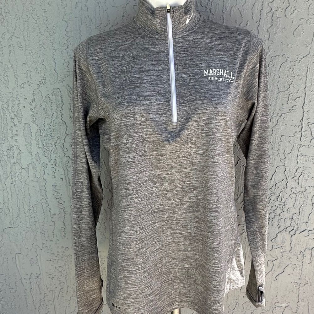 Nike Dri-Fit 1/2 Zip Pullover Marshall University Heather Grey L EUC